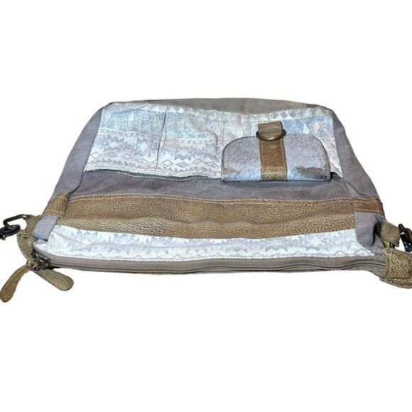 Myra Bag Tribe Strip Upcycled Canvas & Leather Aztec Crossbody Shoulder Purse - Picture 9 of 14